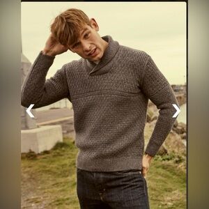 Men's Aran Gray Shawl Collar Sweater